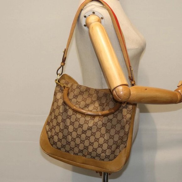 GUCCI GG Canvas Bamboo Sherry Line Hand Bag 2way Beige Red Auth 75306 - Picture 15 of 16